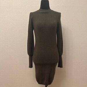 Elegant Olive Green Knit Dress